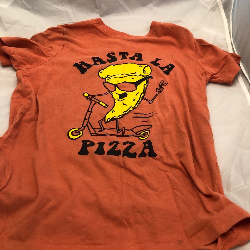 Kids Hasta La Pizza Graphic Tee - Orange with Yellow Print
